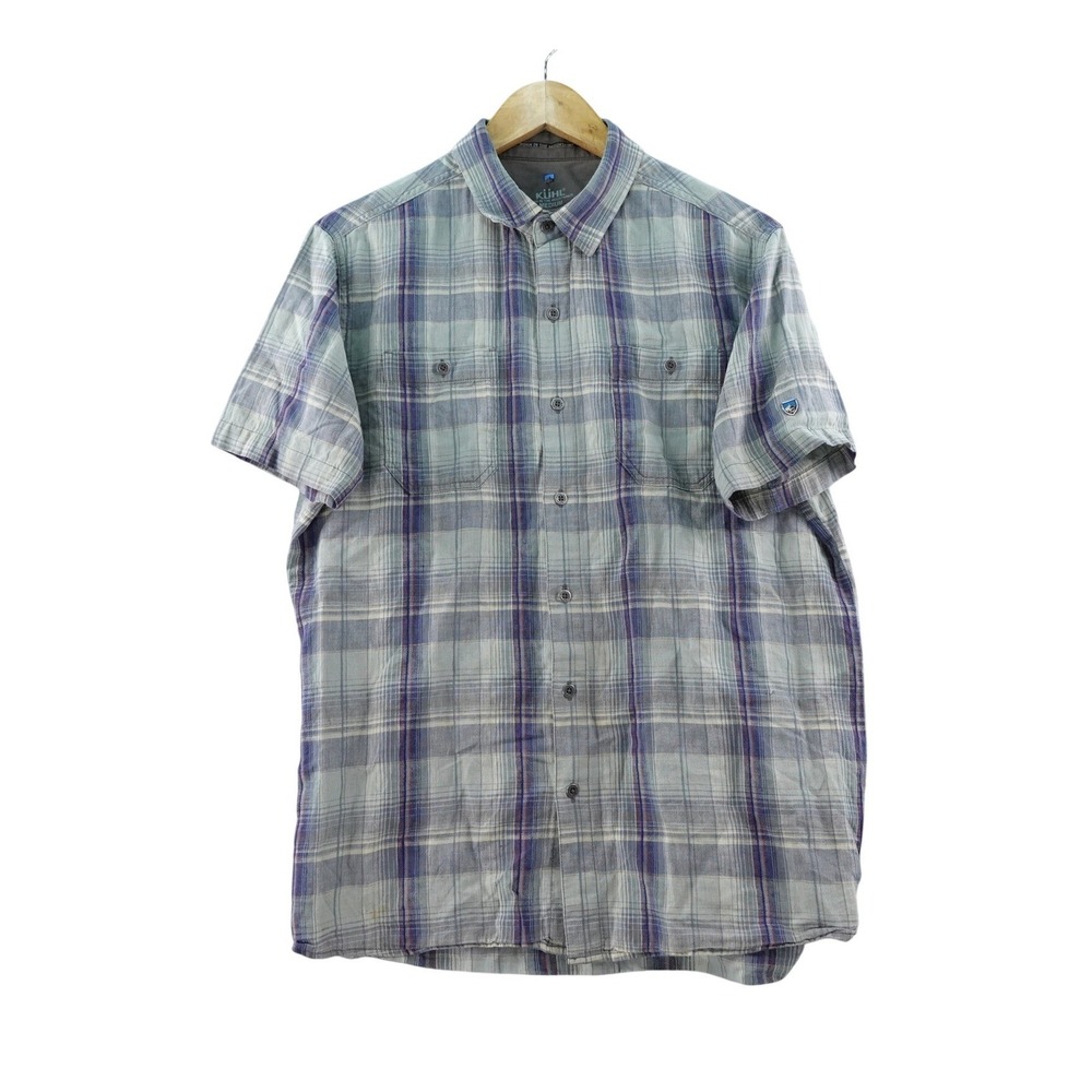 KÜHL Born in the Mountains Mens M Plaid Short Sleeve Button Up Shirt Hiking Camp